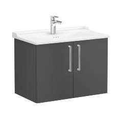 Vitra Root 68161 Lavabo Dolabı, Kapaklı, 80 cm, Mat Fırtına Gri, Klasik Lavabolu